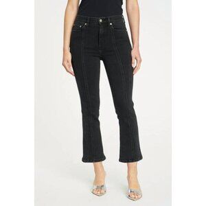 Daze Shy Girl High Rise Crop Flare Superstar Jeans Size 28 Black Denim Seam